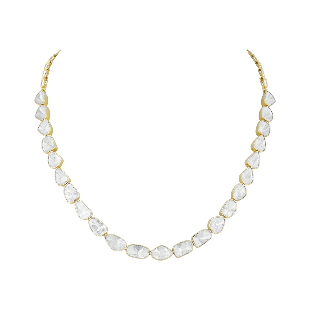Open Polki Diamond Necklace with Gold Frames